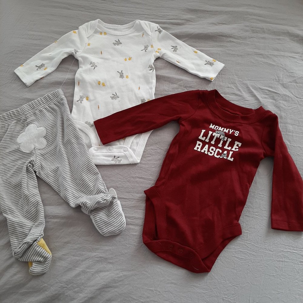Bundle of Carters and Baby Place Onesies and Pants Size 3-6 Mo